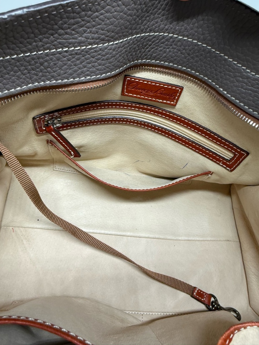 Dooney & Bourke Pebbled Leather Tote Gray Brown Tassel Shoulder Bag Large - Picture 13 of 13